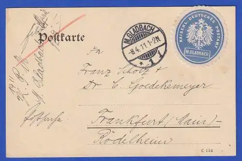 1911 Postkarte mit augeklebtem Präge-Dienstsiegel Postamt M.GLADBACH 