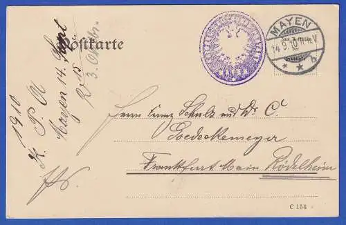 1910 Postkarte aus MAYEN mit sauber plaziertem viol. Siegelstempel MAYEN 