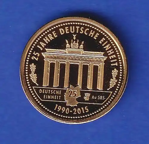 Kleine Goldmedaille 25 Jahre Deutsche Einheit 1990-2015  1,55g 585er Gold