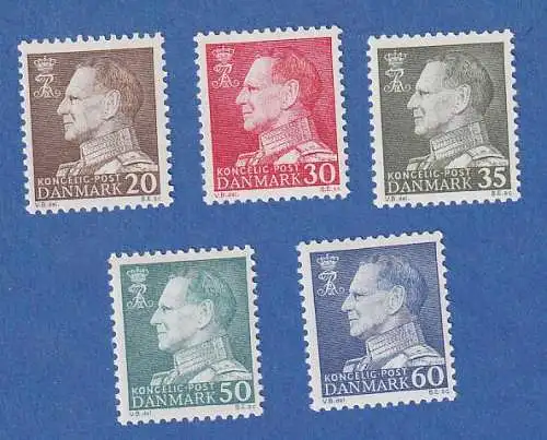 Dänemark 1961 Mi.-Nr. 390-392y, 394-395y Freimarken: König Frederik IX. ** / MNH