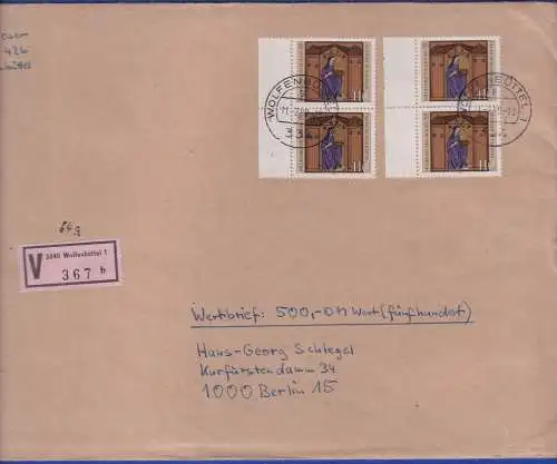 Bund 1979 Hildegard v. Bingen Mi.-Nr.1018 4x als MEF a. Wertbrief O WOLFENBÜTTEL