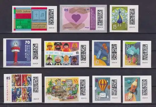 Bundesrepublik 2024 Set 11 selbstklebende Briefmarken ** (ohne Krypto)