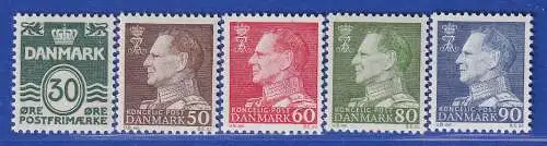 Dänemark 1967 Mi.-Nr.456-460y Freim. Wellenlinien / König Frederik IX ** / MNH