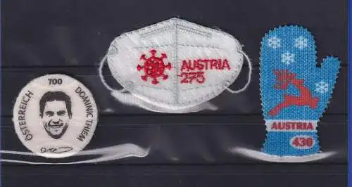 Österreich 2021 Tennisball, Corona-Maske, Handschuh jeweils ** postfrisch