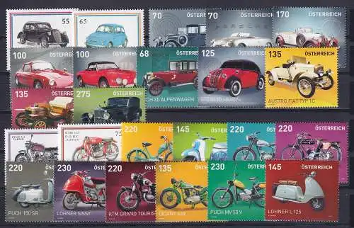 Österreich Autos und Motorräder 2006-21 Sortiment 24 Werte postfrisch **