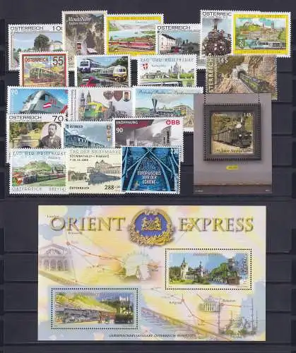 Österreich Eisenbahnen, Lokomotiven, Bahnanlagen , Lot 19 Werte und 2 Blocks **