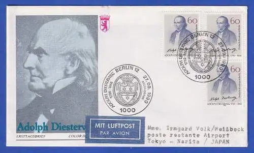 Berlin 1990 Diesterweg Mi.-Nr. 879  3x als MEF auf Luftpost-FDC mit So.-O BERLIN