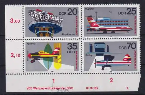 DDR 1980 Interflug Mi.-Nr. 2516-2519 Viererblock Randstück mit Druckvermerk **