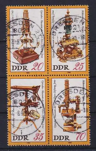 DDR 1980 Optische Instrumente Mi.-Nr. 2534-2537 Viererblock mit Voll-O DRESDEN