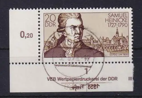 DDR 1978 Samuel Heinicke Mi.-Nr. 2314 DV Eckrandstück mit Druckvermerk O