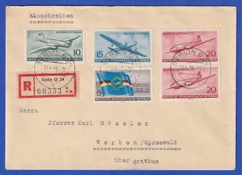 DDR 1956 Lufthansa Mi.-Nr. 512-515 Satz auf R-Brief O BERLIN nach Werben/Spreew.