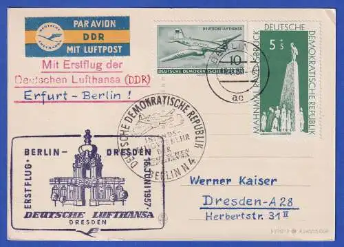 DDR 1956 Lufthansa Mi.-Nr. 513 u.a. auf LP-Postkarte m. So.-O Inlandsflugverkehr