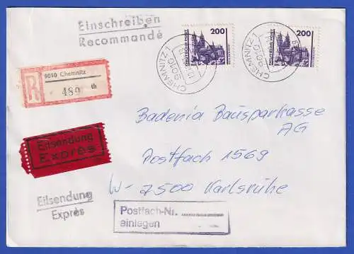 DDR 1990 Magdeburger Dom Mi.-Nr. 3351 als MEF auf R-Eilbrief O CHEMNITZ