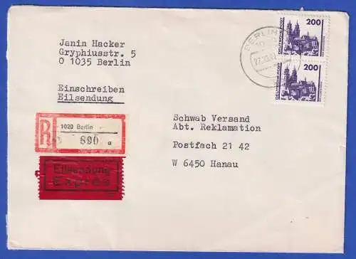 DDR 1990 Magdeburger Dom Mi.-Nr. 3351 als MEF auf R-Eilbrief O BERLIN