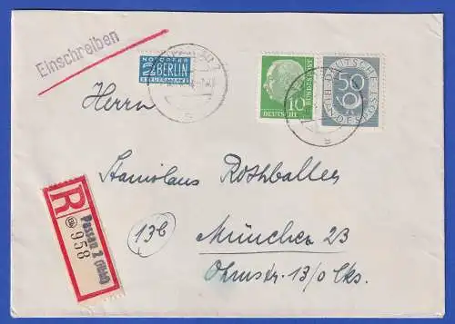 Bund 1951 Posthorn Mi.-Nr. 134 und 183 in MiF auf R-Brief O PASSAU