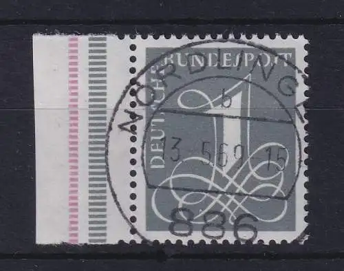 Bund 1958 Ziffer 1 Pfg. Mi.-Nr. 285Y Seitenrandstück O NÖRDLINGEN