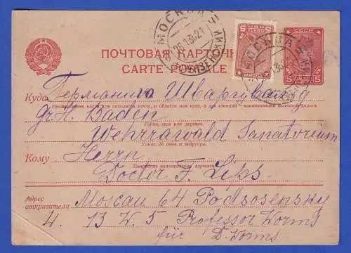 Sowjetunion 1936 GA Postkarte mit Zufrankatur von Moskau nach Todtmoos