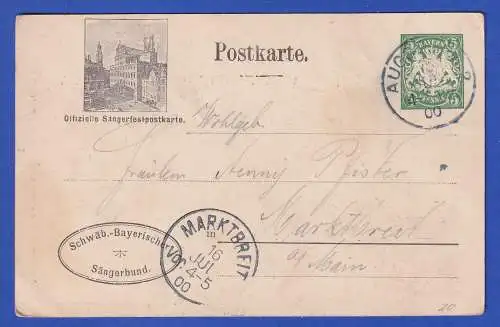 Bayern 1900 GA Bildpostkarte Sängerbundfest O AUGSBURG nach Marktbreit