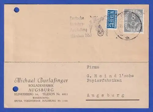 Bund 1951 Posthorn 8 Pfg. Mi.-Nr. 127 als EF auf Rechnung O AUGSBURG