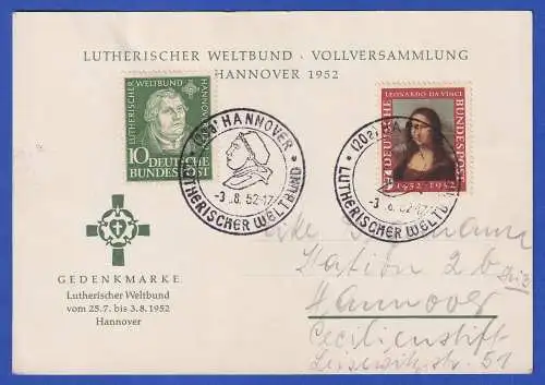 Bund 1952 Mi.-Nr. 148 und 149 in MiF auf Gedenkkarte mit So.-O HANNOVER