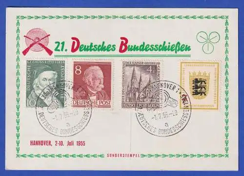 Bund 1955 Sonderpostkarte Bundesschießen u.a. mit Mi.-Nr. 204, 212 O HANNOVER