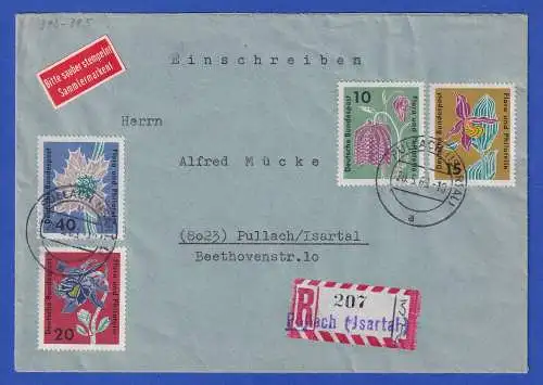 Bund 1963 Flora und Philatelie Mi.-Nr. 392-395 Satz auf R-Brief O PULLACH