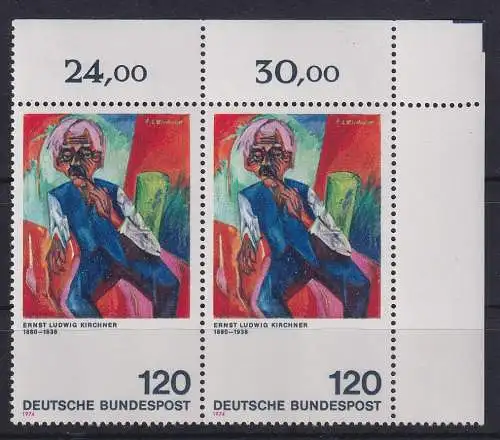 Bund 1974 Expressionisten Mi.-Nr. 823 ER-Paar OR mit Plattenfehler III Strich