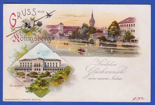 Bildpostkarte Königsberg (Ostpreußen) mit Neujahrsgruß ungebraucht