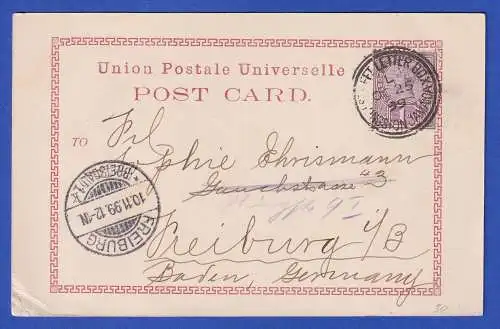 Jamaika 1899 Bildpostkarte Greetings from Jamaica gel. nach Freiburg/Breisgau