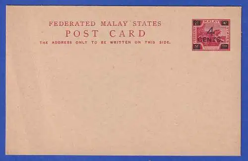 Malaysia Federated Malay States GA alte Postkarte ungebraucht