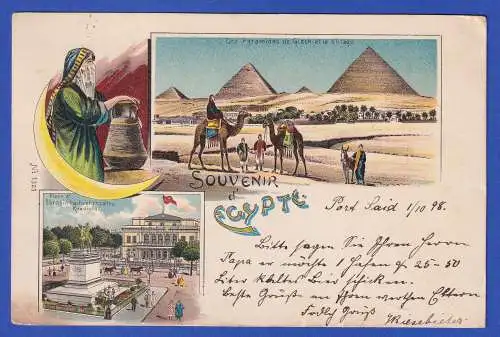 Ägypten 1898 Bildpostkarte Souvenir d'Egypte O PORT SAID nach Grebswarden-Blexen