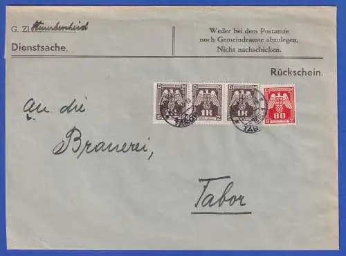 Böhmen und Mähren 1943 Dienstmarken Mi.-Nr. 17, 18 auf Dienstsache O TABOR