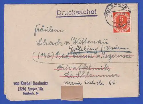 Bund 1951 Posthorn 6 Pfg. Mi.-Nr. 126 als EF auf Drucksache O SPEYER