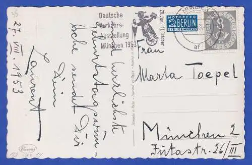 Bund 1951 Posthorn 8 Pfg. Mi.-Nr. 127 als EF auf Bildpostkarte O MÜNCHEN