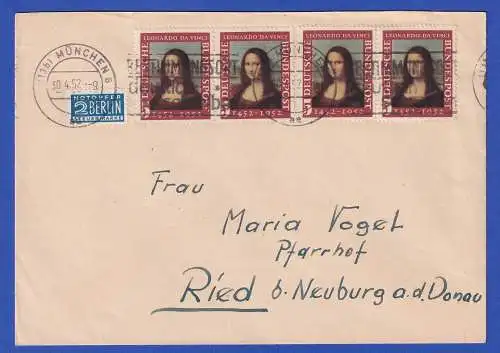 Bund 1952 Leonardo Mona Lisa Mi.-Nr. 148 als MEF auf Brief O MÜNCHEN