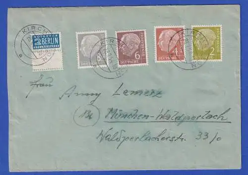 Bund 1954 Heuss Mi.-Nr. 177,178,180,182 als MiF auf Brief O KIRCHSEEON