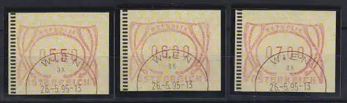 Österreich FRAMA-ATM Nr. 3 Satz 5,50-6,00-7,00 mit Ersttagsstempel WIEN