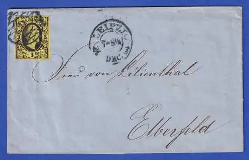 Sachsen 1854 König Friedrich August II. 3 Ngr. Mi.-Nr. 6 auf Brief O LEIPZIG