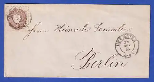 Sachsen 1865 Wappen 3 Ngr. Mi.-Nr. 18b auf Brief O CHEMNITZ