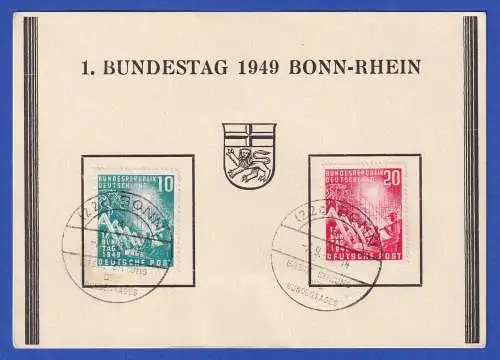 Bund 1949 Bundestag Mi.-Nr. 111-112 O BONN mit ET-O 7.9.49 auf Ersttagkarte