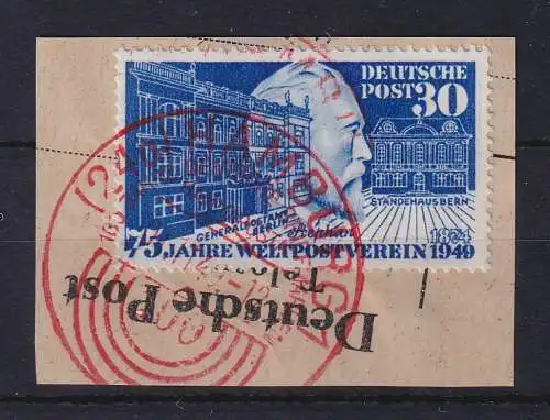 Bund 1949 Weltpostverein Mi.-Nr. 116 mit rotem So.-O HAMBURG auf Briefstück