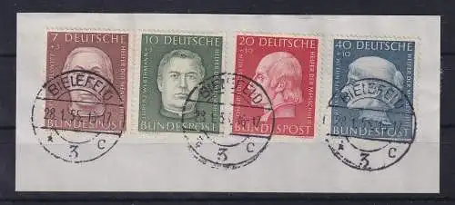 Bund 1954 Helfer der Menschheit Mi.-Nr. 200-203  O BIELEFELD auf Briefstück