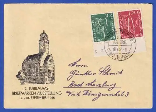 Bund 1955 WESTROPA Mi.-Nr. 217-218 Unterrandstücke mit So.-O BERLIN-NEUKÖLLN