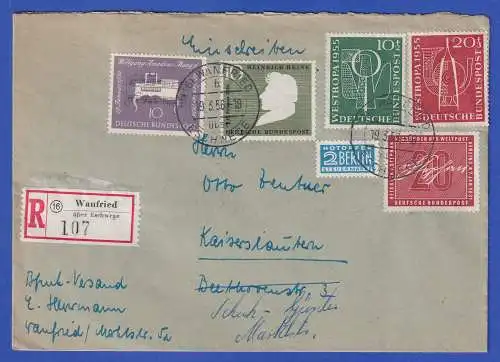 Bund 1956 Mi.-Nr. 217-218 u.a. als MiF auf R-Brief O WANFRIED