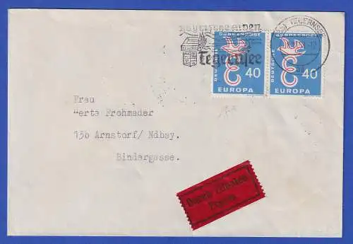 Bund 1958 Europa Mi.-Nr. 296 Paar auf Eilbrief O TEGERNSEE mit Ortswerbe-O