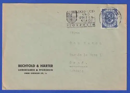 Bund 1952 Posthorn 30 Pfg. Mi.-Nr. 132 auf Brief O PFORZHEIM mit Ortswerbe-O