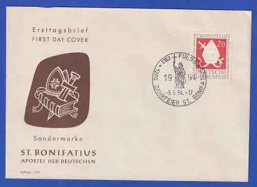 Bund 1954 Hl. Bonifatius Mi.-Nr. 199 mit So.-O FULDA auf FDC 