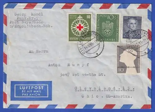 Bund 1953 Mi.-Nr. 163, 164, 165, 166 als MiF auf Luftpost-Brief O LABERWEINTING