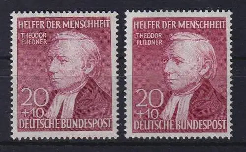 Bund 1952 Theodor Fliedner Mi.-Nr. 158 I und II postfrisch ** 