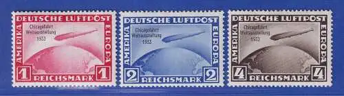 Dt. Reich 1933 Luftschiff L.Z.127 Chicagofahrt Mi.-Nr.496-498 * gp. SCHLEGEL BPP